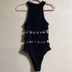 Black Strappy Cutout Bodysuit!